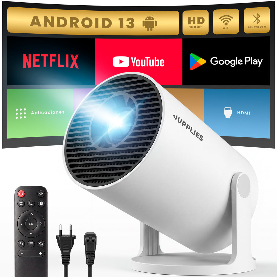 Proyector portatil Android 13 con Netflix YouTube y Google Play - Jupplies