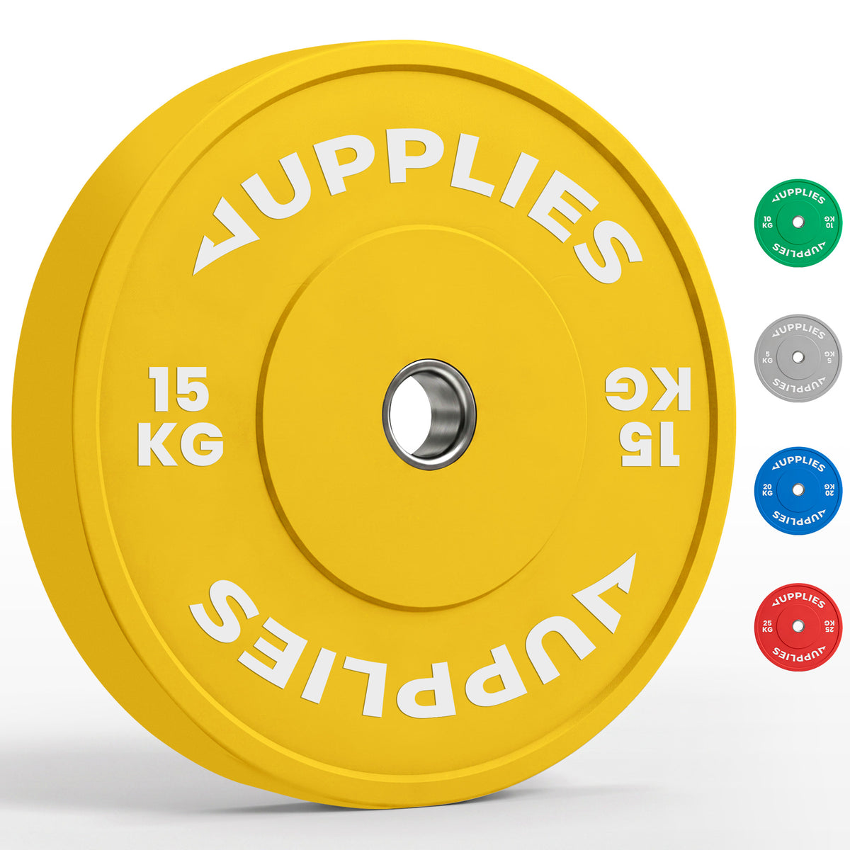 Disco olimpico bumper amarillo de 15 kg de goma