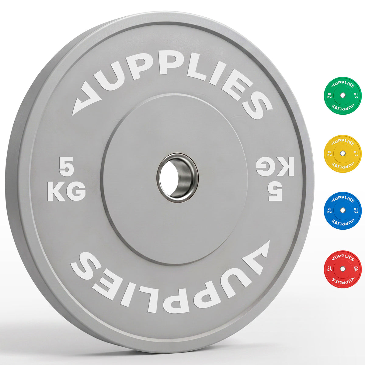 Disco olimpico bumper gris de 5 kg para barra olimpica