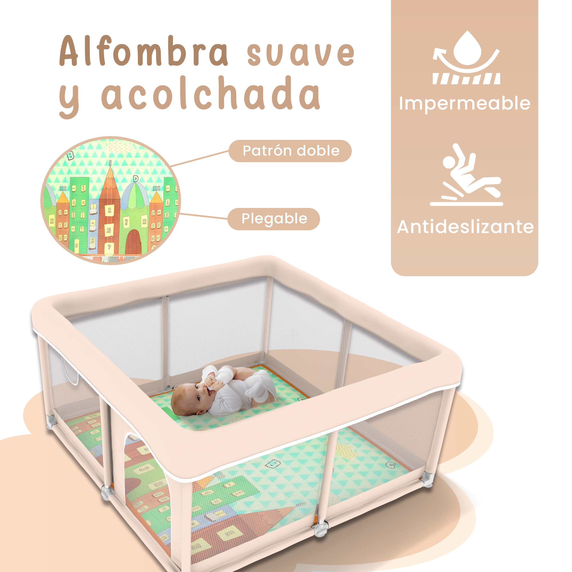 Parque Infantil para bebes acolchado con Alfombra y Agarraderas