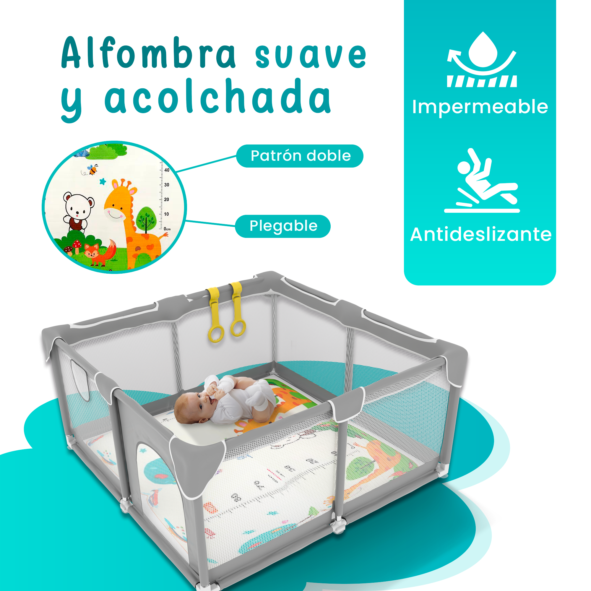 Parque Infantil para bebes con Alfombra, Agarraderas y Bolas