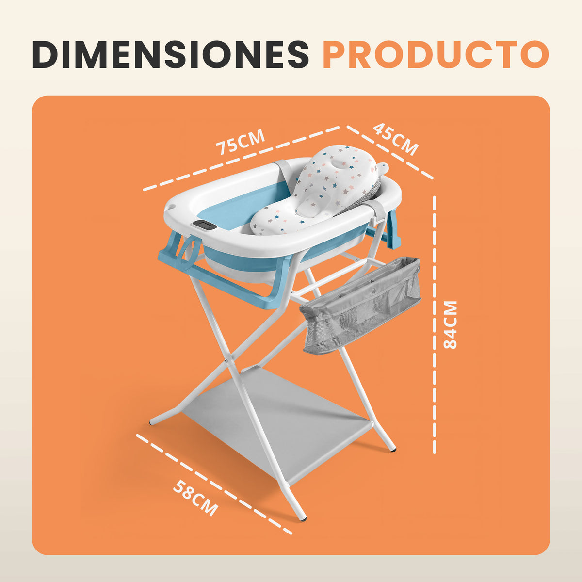 Bañera plegable bebé con cojín ergonómico y termómetro - Jupplies
