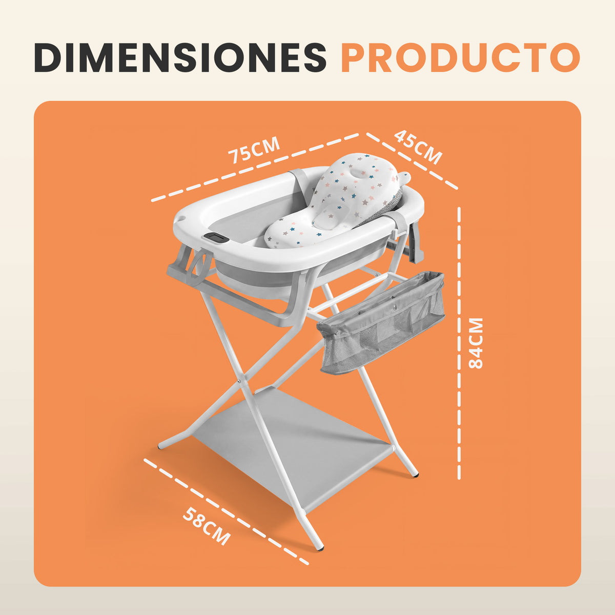Bañera plegable bebé con cojín ergonómico y termómetro - Jupplies