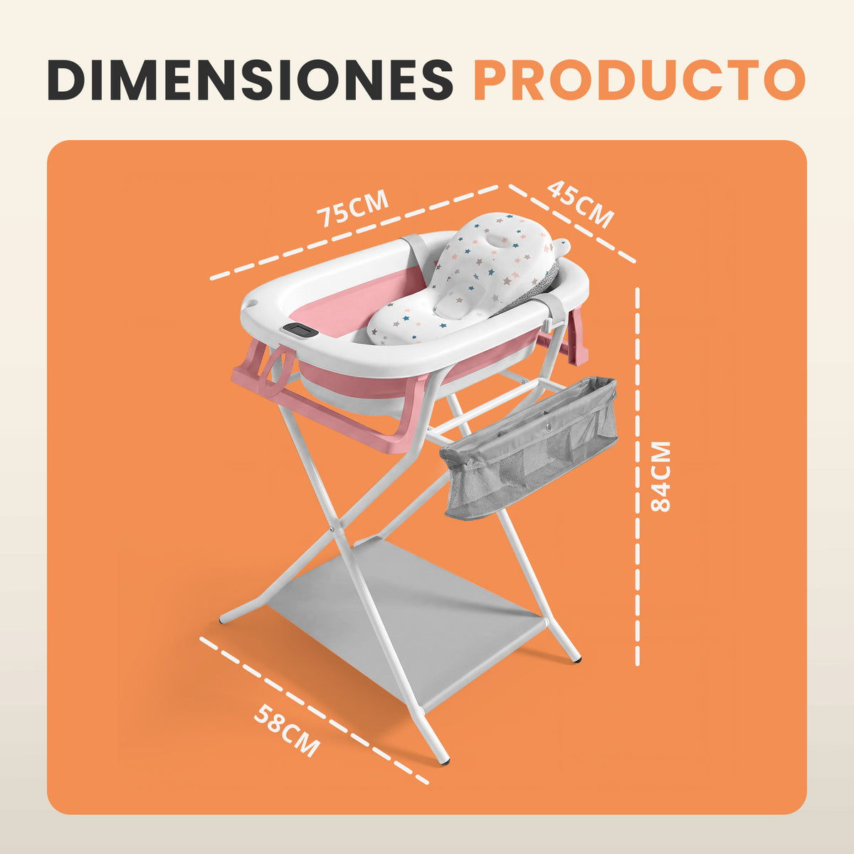 Bañera plegable bebé con cojín ergonómico y termómetro - Jupplies