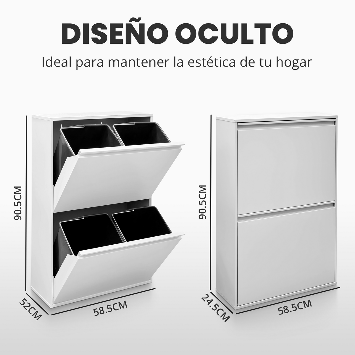 Cubo de basura y reciclaje de 4 compartimentos
