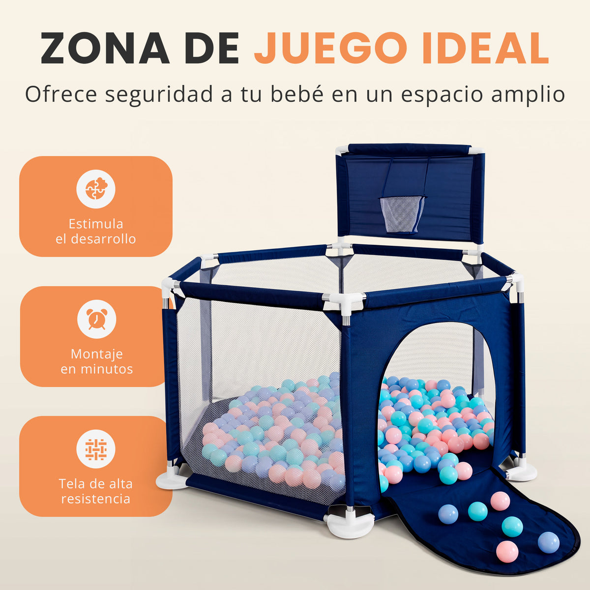 Parque bebé hexagonal compacto con malla transpirable | modelo para espacios reducidos