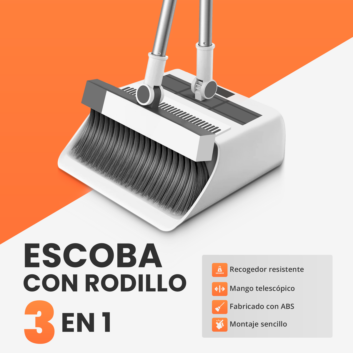 Escoba 3 en 1 - recogedor + función oculta