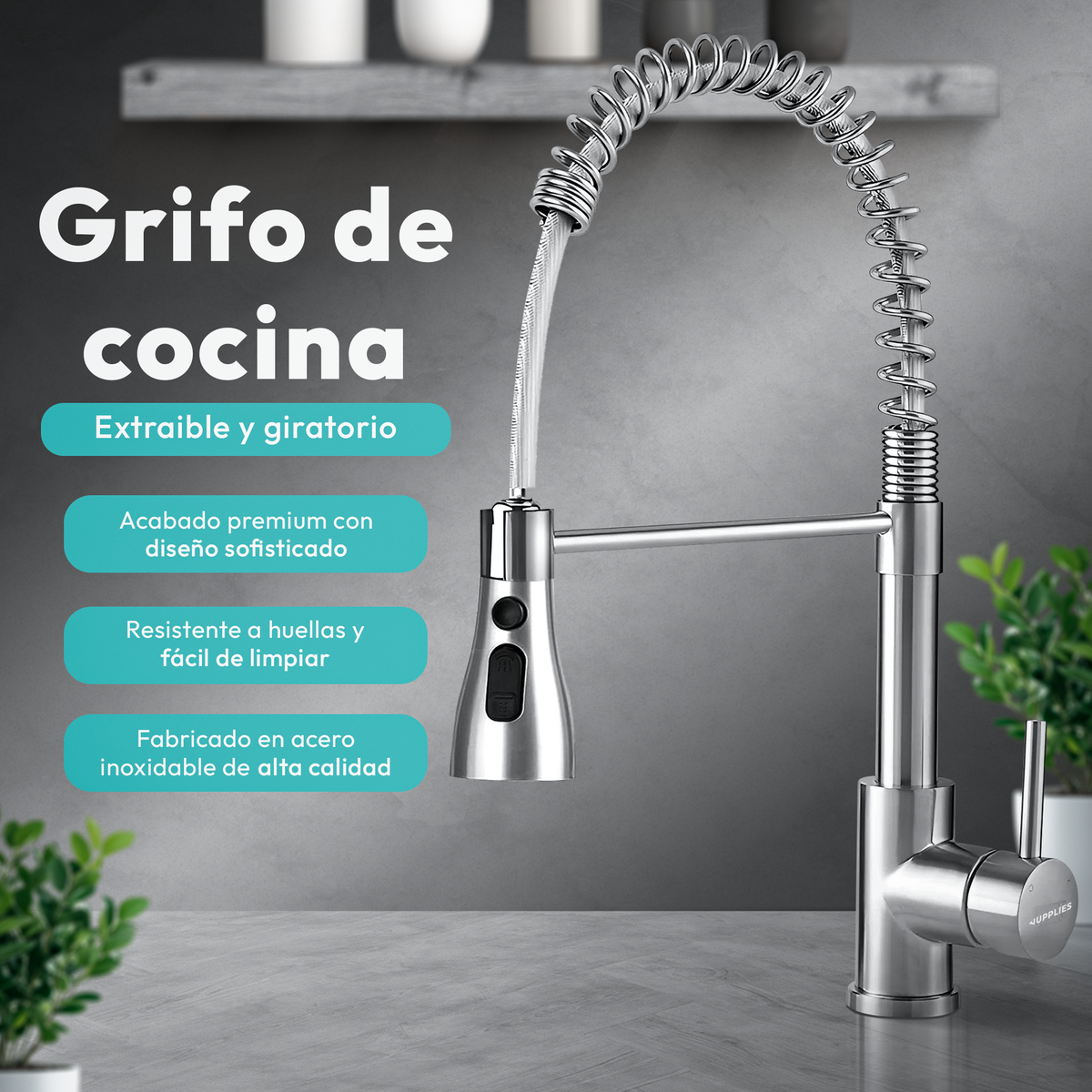 VIP - Grifo de cocina profesional extraíble y giratorio - Jupplies
