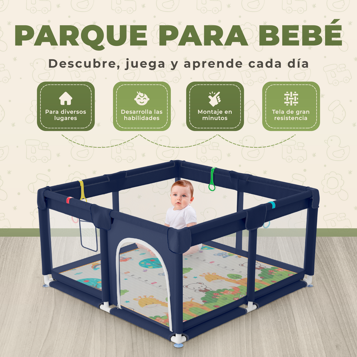Parque infantil para bebé 120x120 cm con alfombra acolchada | incluye alfombra
