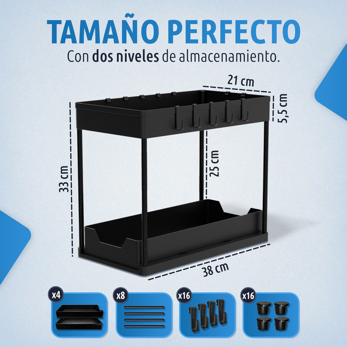 Pack de 2 organizadores para debajo del fregadero