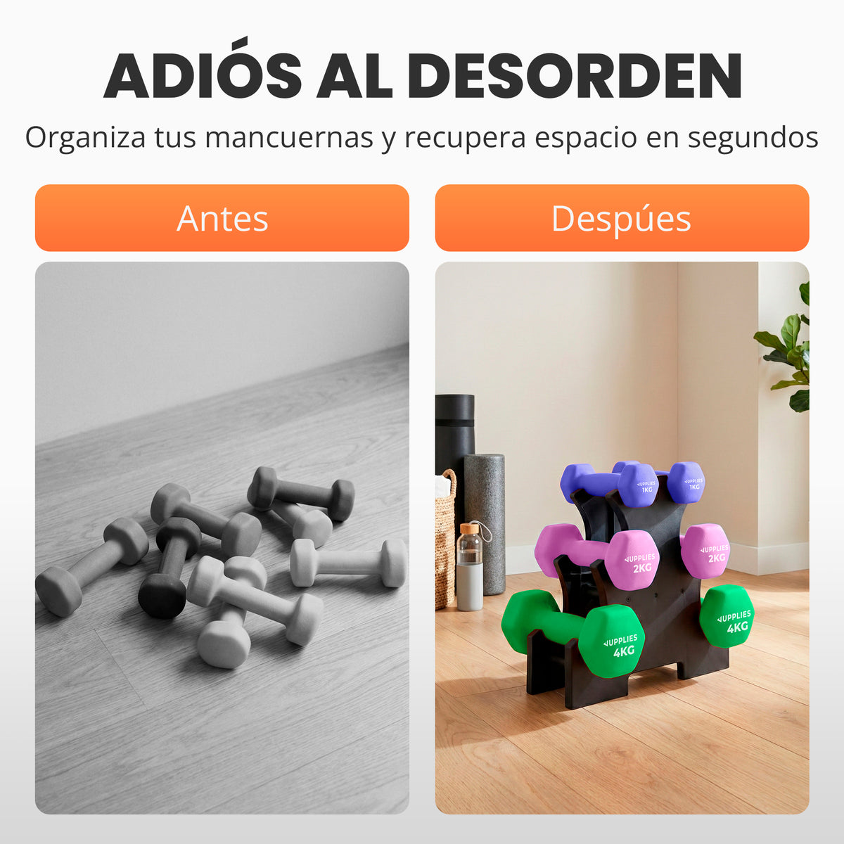 Rack + pack de mancuernas de neopreno Jupplies