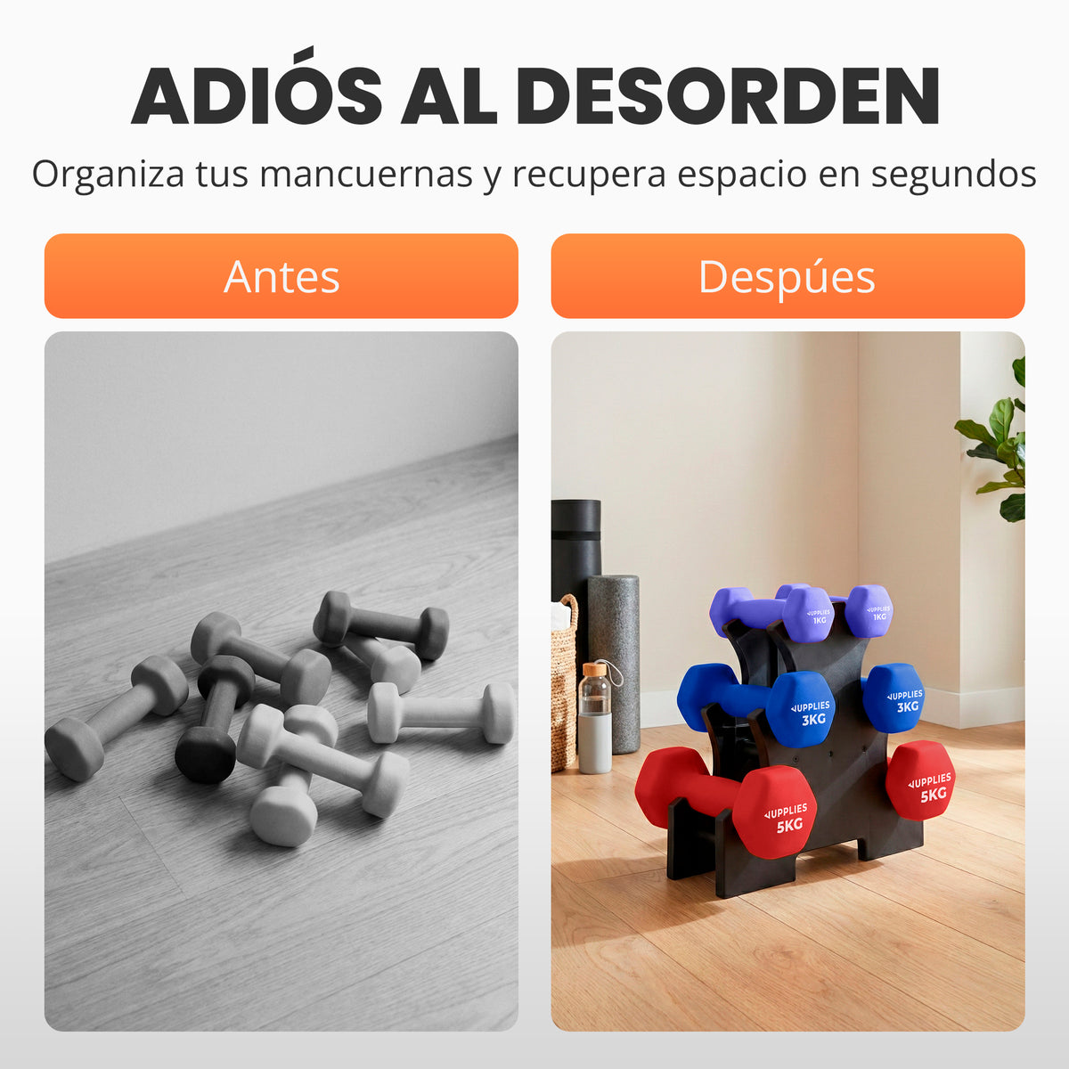 Rack + pack de mancuernas de neopreno Jupplies