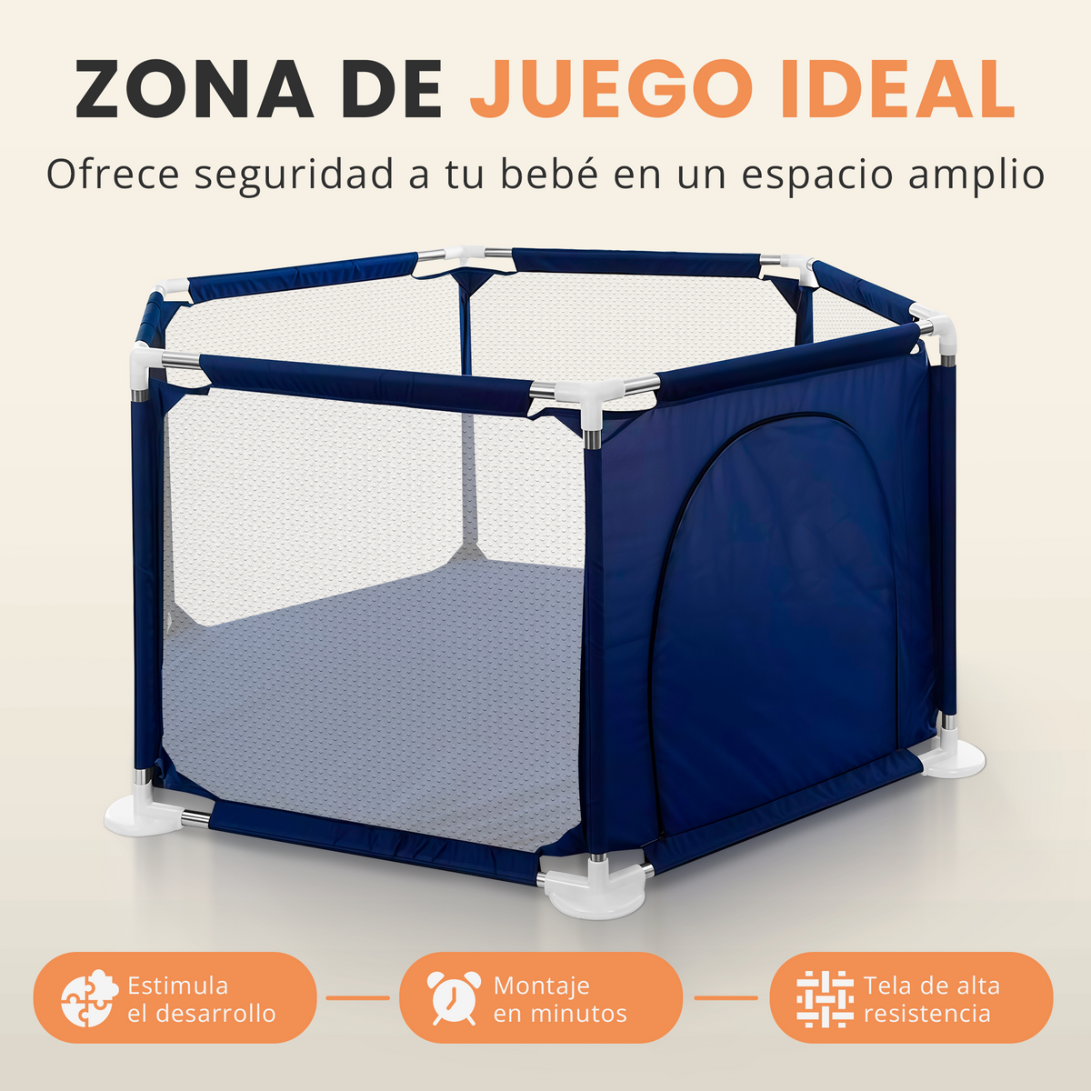 Parque bebé hexagonal compacto con malla transpirable | modelo para espacios reducidos