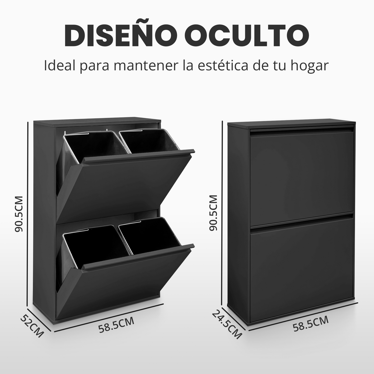 Cubo de basura y reciclaje de 4 compartimentos
