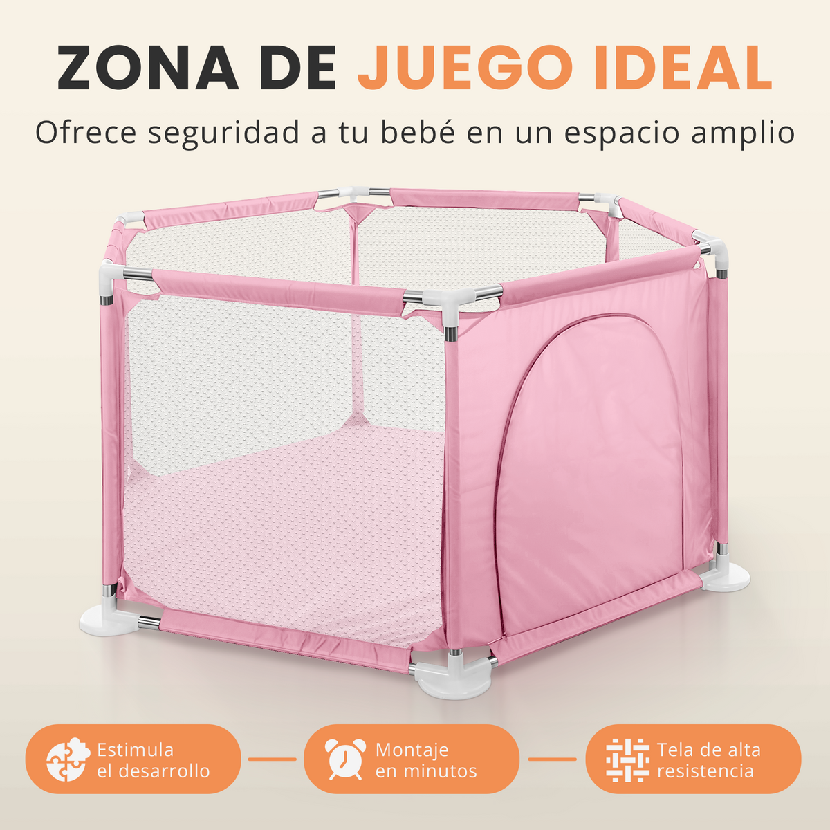 Parque bebé hexagonal compacto con malla transpirable | modelo para espacios reducidos
