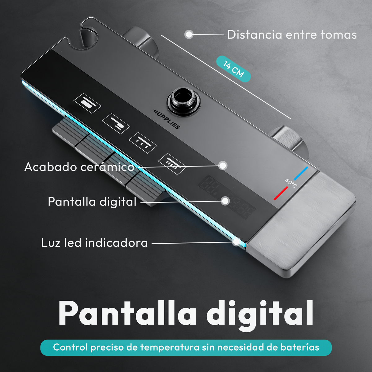 Set de ducha de lujo con control de temperatura y iluminación LED
