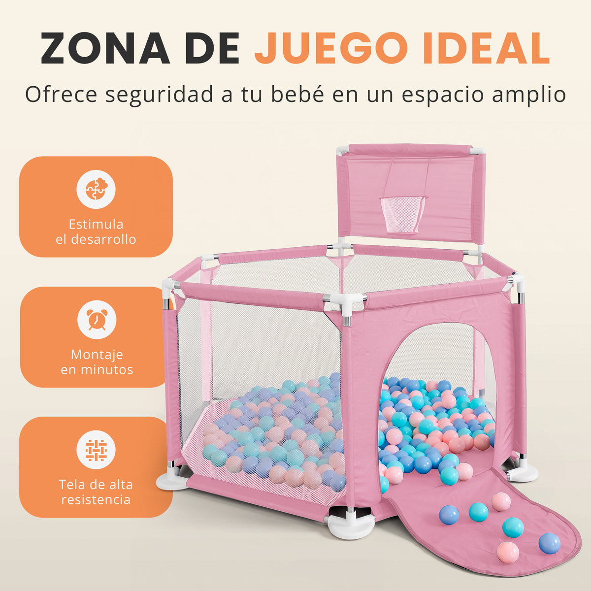 Parque bebé hexagonal compacto con malla transpirable | modelo para espacios reducidos