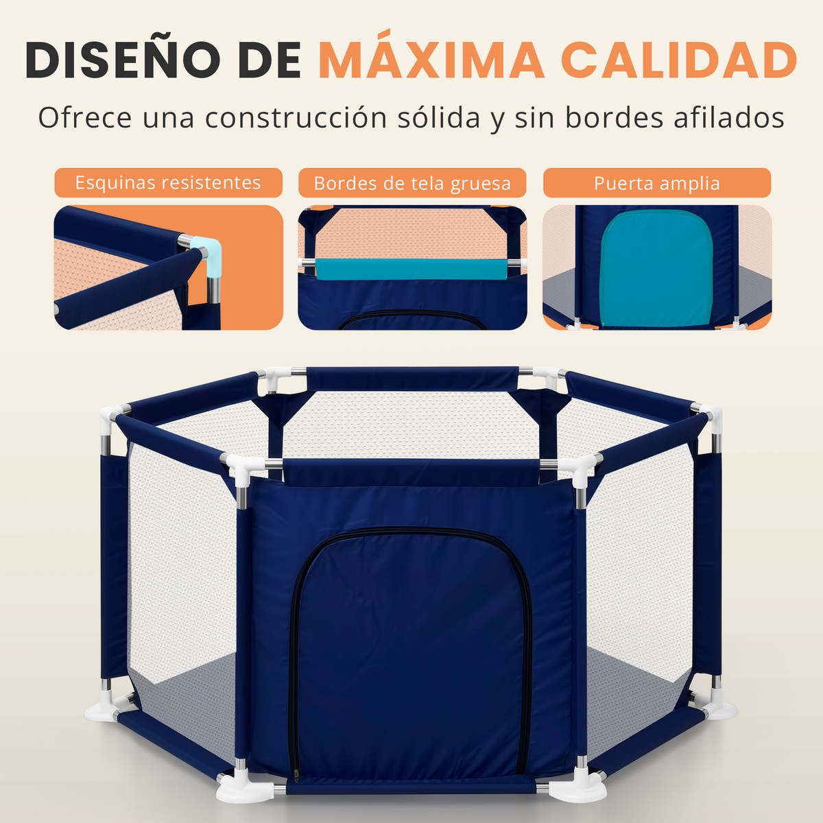 Parque bebé hexagonal compacto con malla transpirable | modelo para espacios reducidos