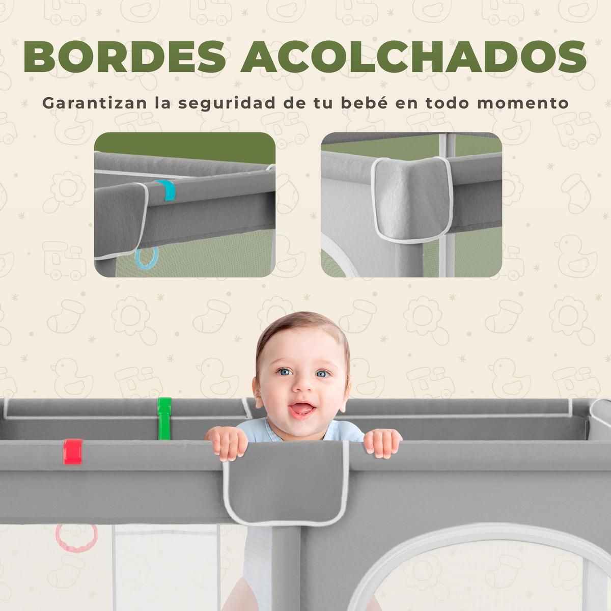 Parque infantil para bebé 120x120 cm con alfombra acolchada | incluye alfombra