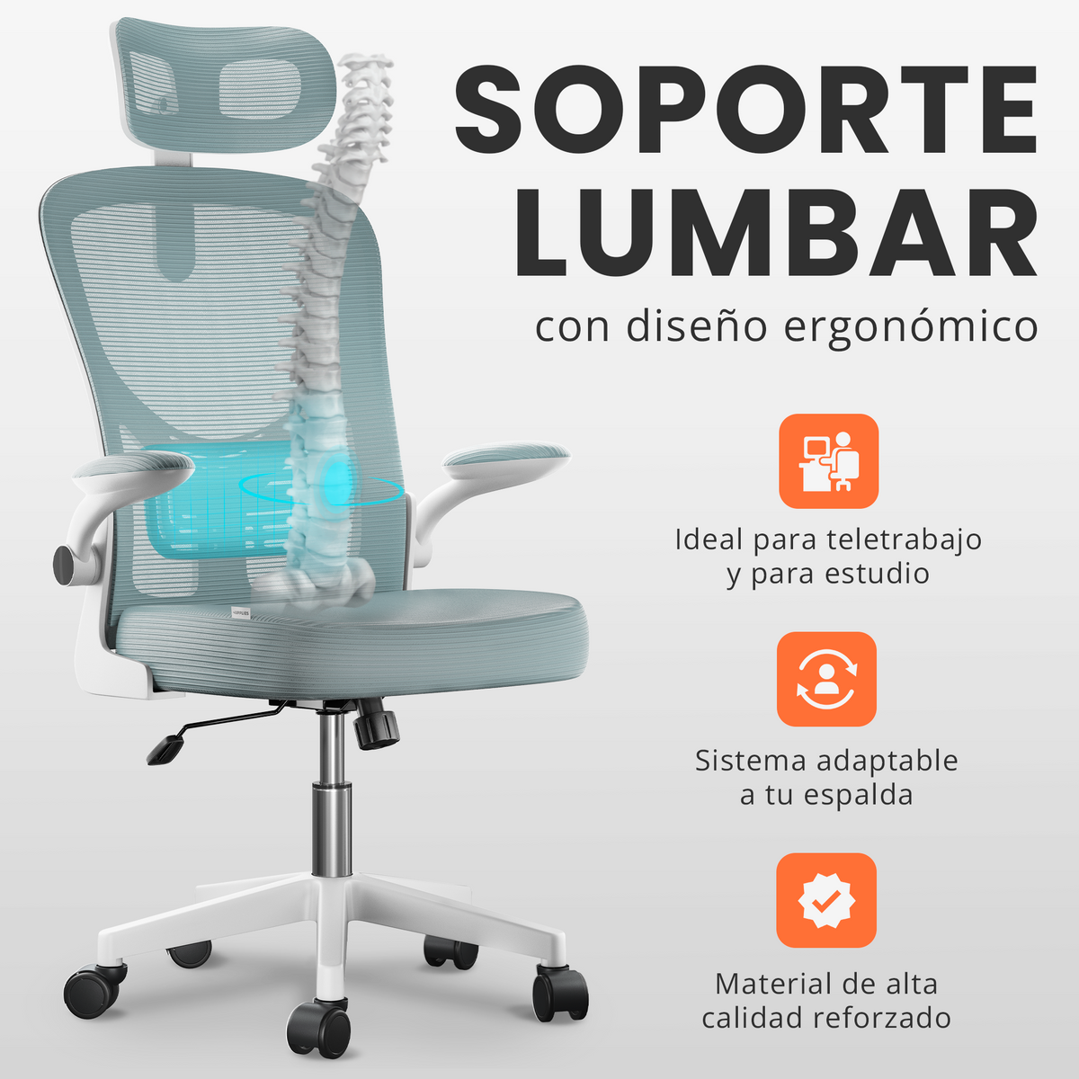 Silla escritorio ergonómica con reposacabezas y reposabrazos elevables