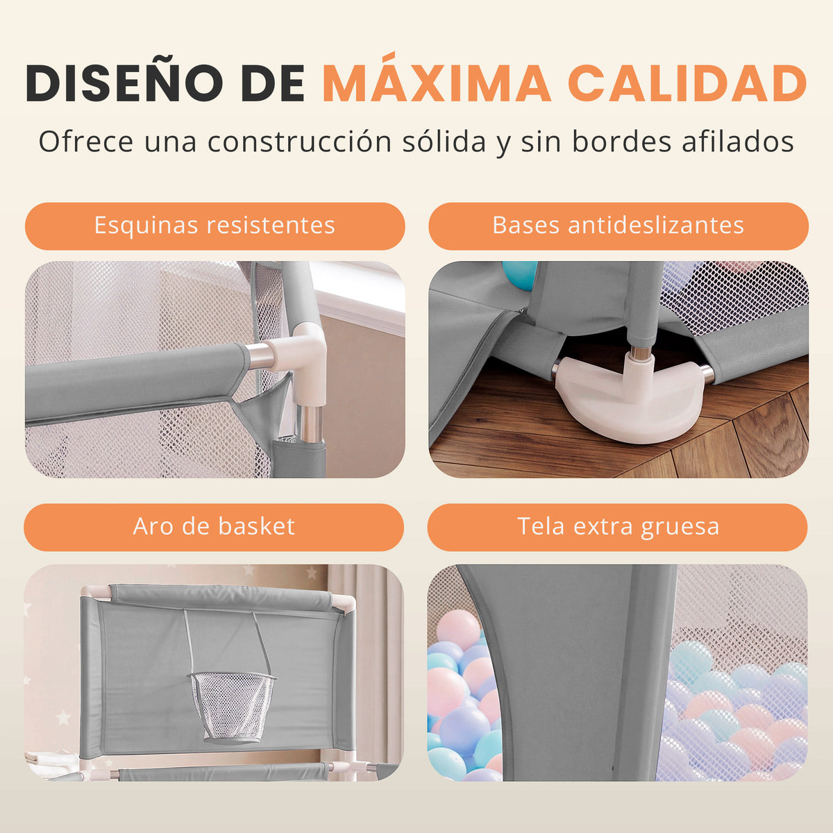 Parque bebé hexagonal compacto con malla transpirable | modelo para espacios reducidos