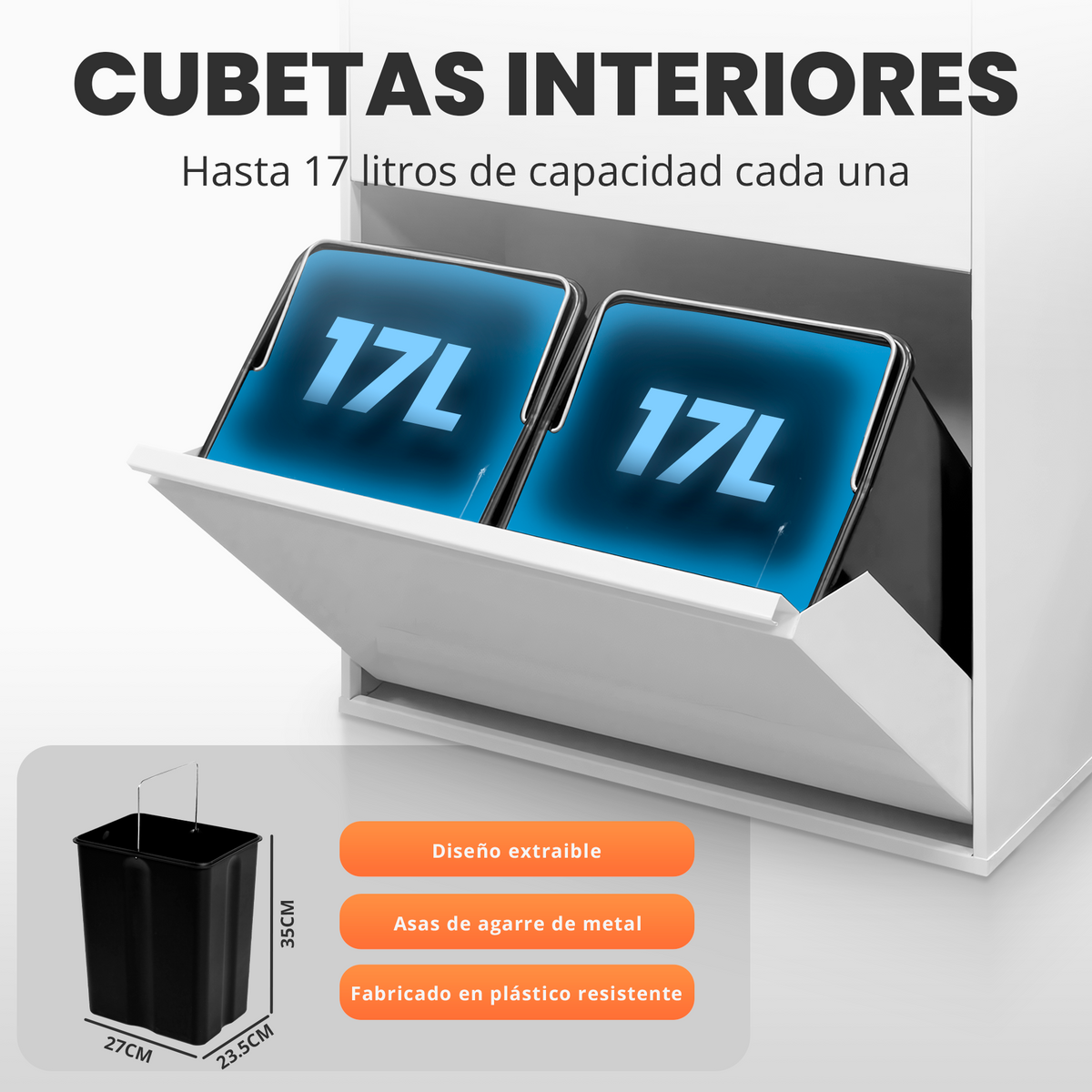 Cubo de basura y reciclaje de 4 compartimentos