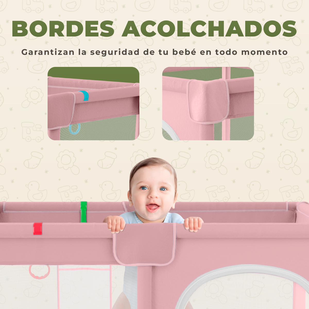 Parque infantil para bebé 120x120 cm con alfombra acolchada | incluye alfombra