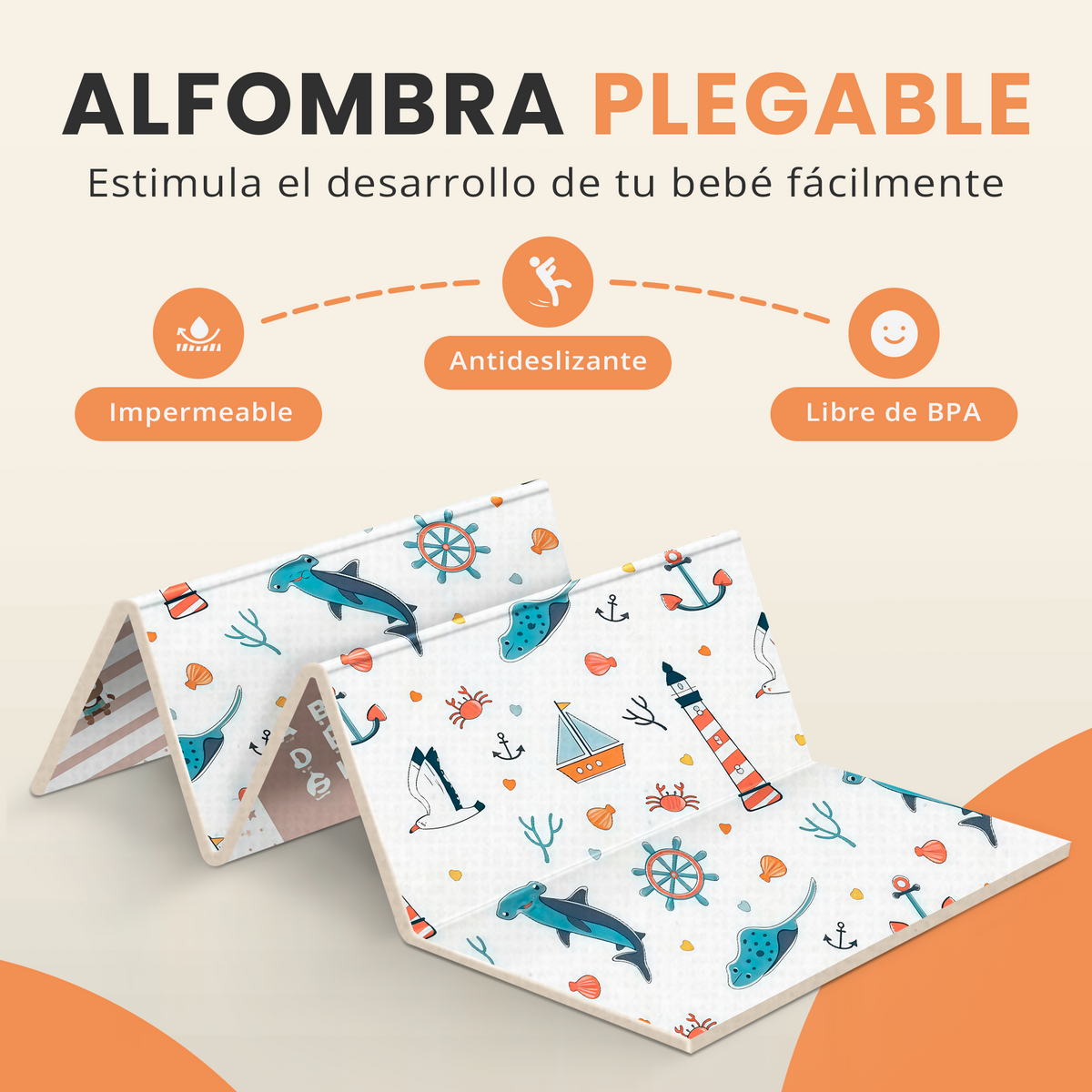 Alfombra bebé acolchada plegable (200x180cm y 1cm grosor) - Jupplies