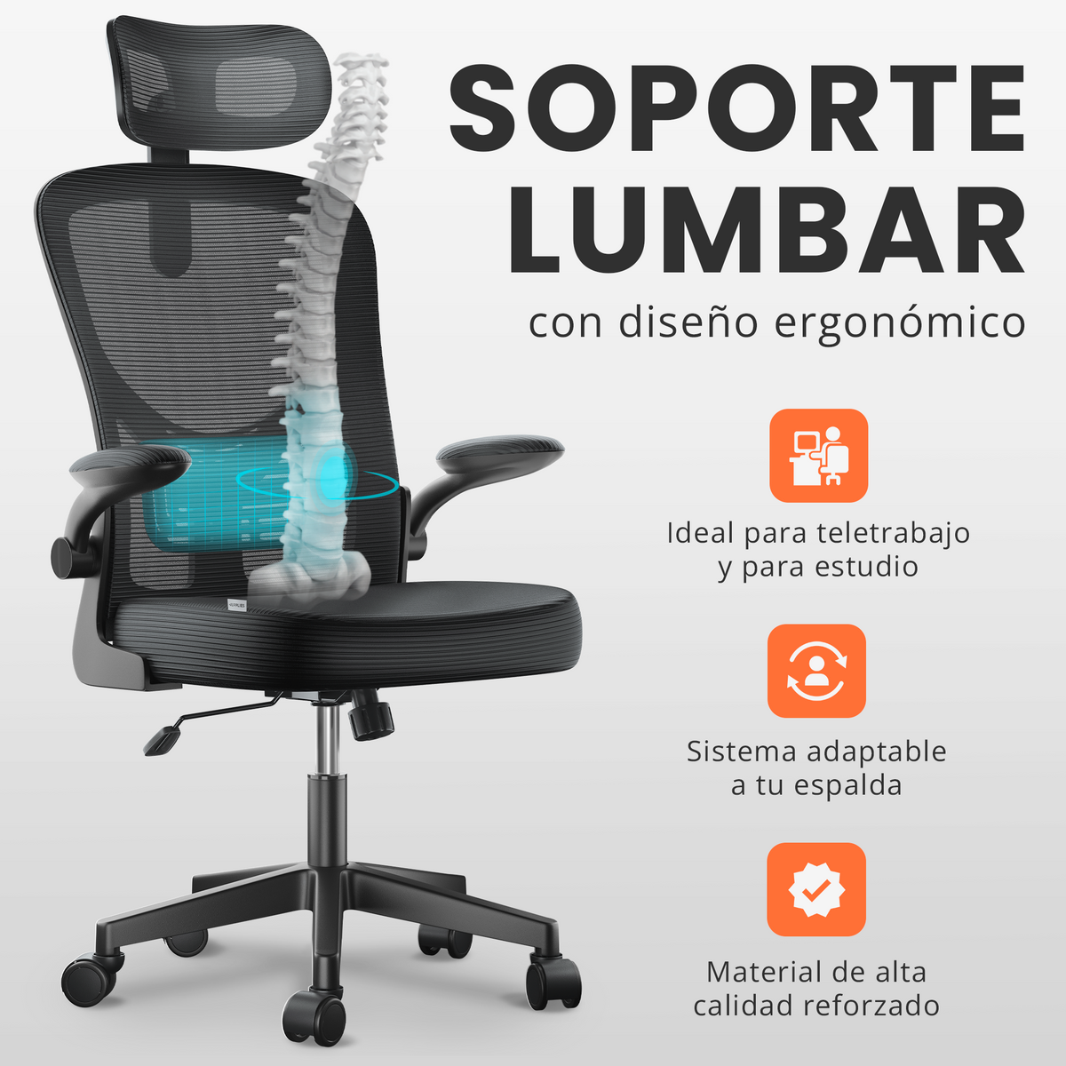 Silla escritorio ergonómica con reposacabezas y reposabrazos elevables