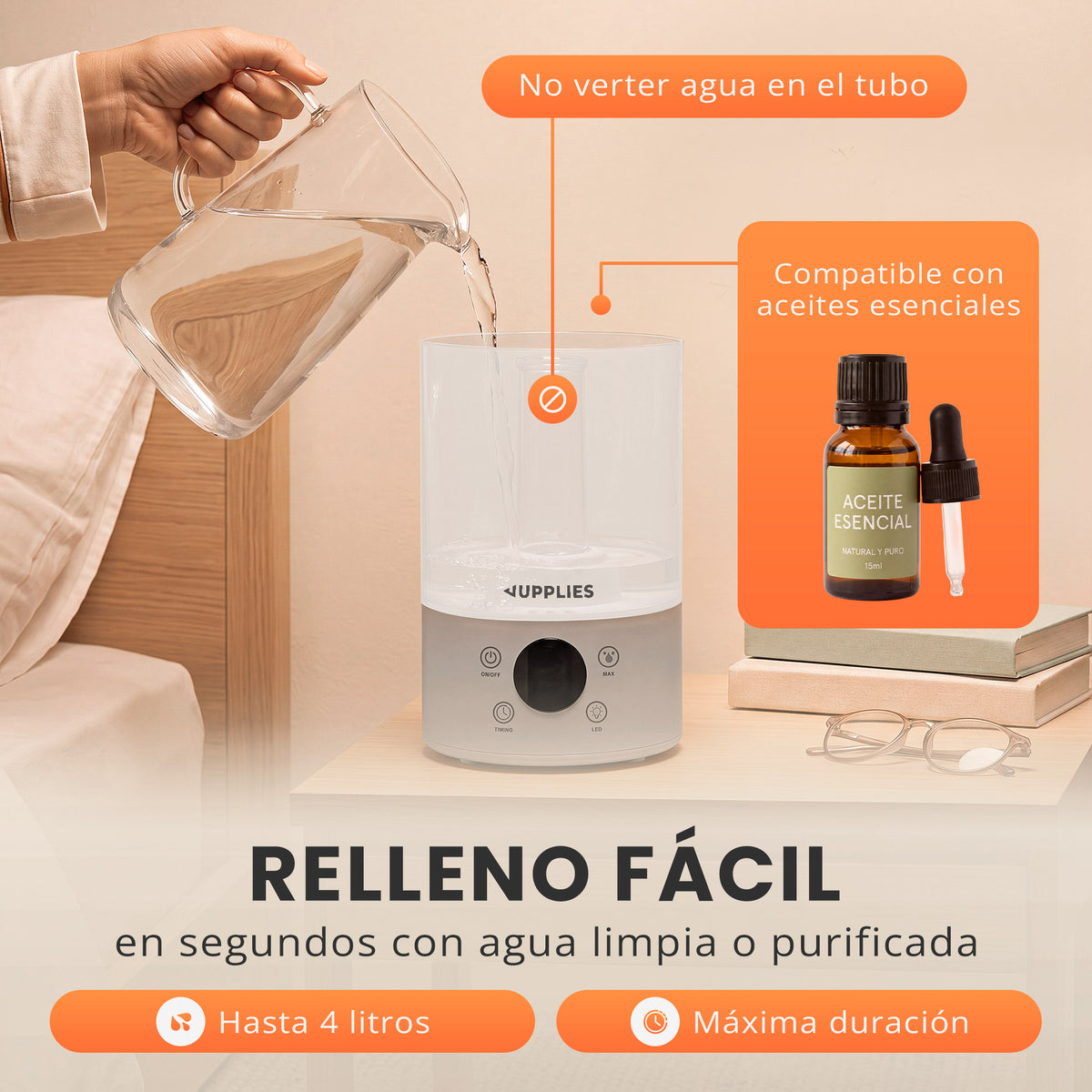 VIP - Humidificador ultrasónico 4L con doble salida y luz LED