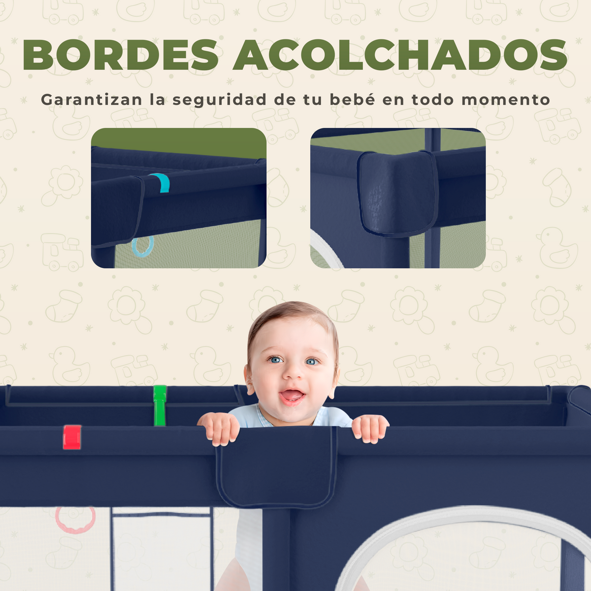 Parque infantil para bebé 120x120 cm con alfombra acolchada | incluye alfombra