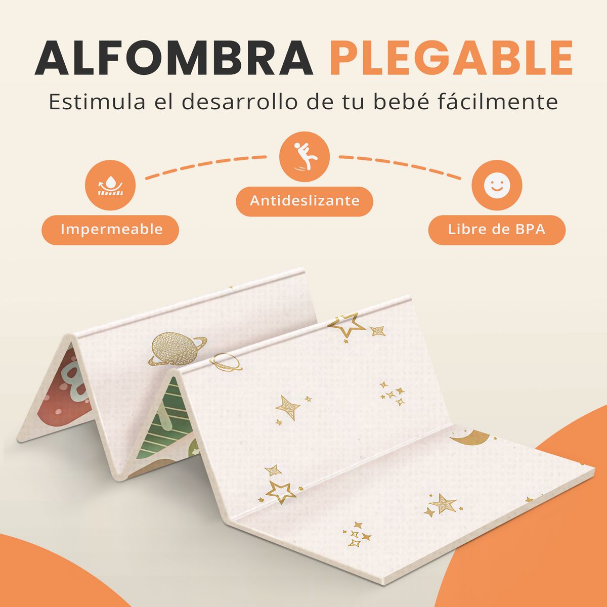 Alfombra bebé acolchada plegable (200x180cm y 1cm grosor) - Jupplies