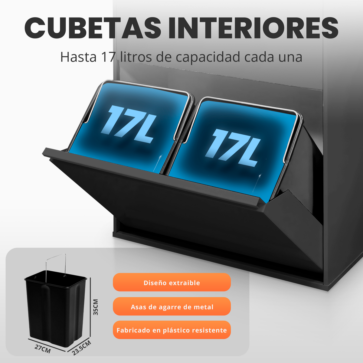 Cubo de basura y reciclaje de 4 compartimentos