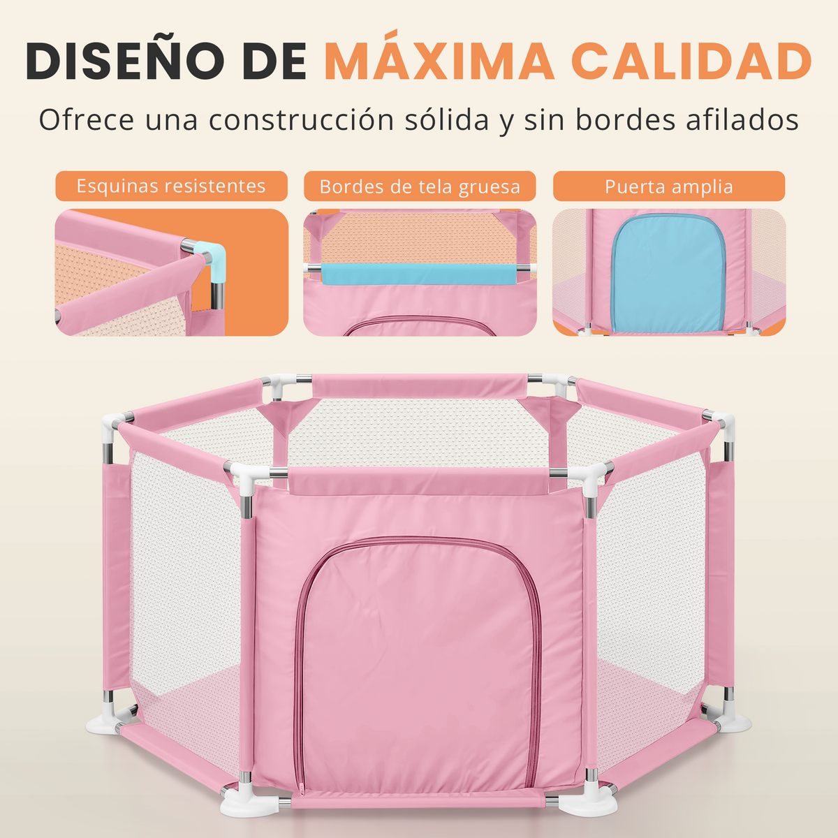 Parque bebé hexagonal compacto con malla transpirable | modelo para espacios reducidos