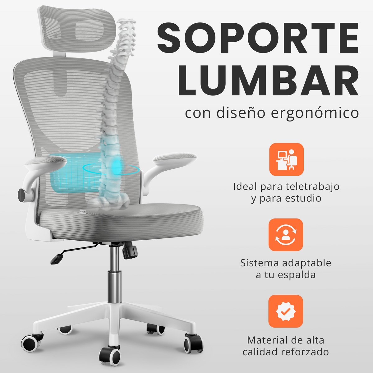 Silla escritorio ergonómica con reposacabezas y reposabrazos elevables