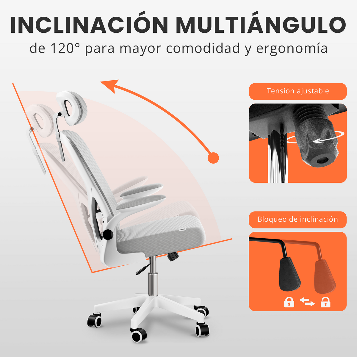 Silla escritorio ergonómica con reposacabezas y reposabrazos elevables