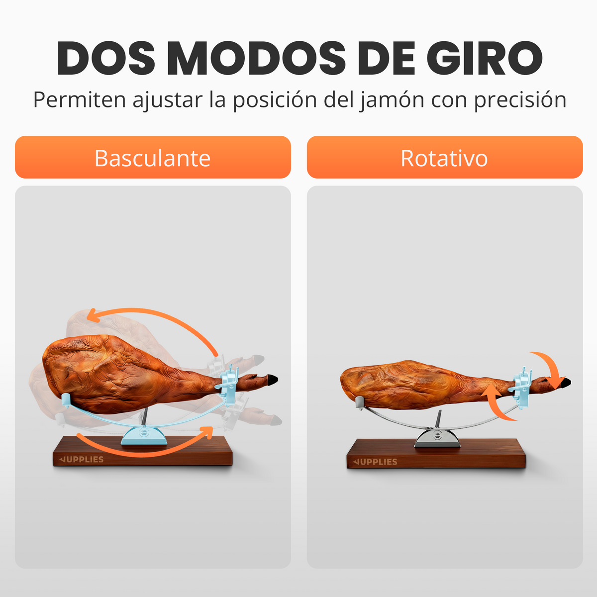Jamonero premium Jupplies con cuchillo y afilador – sistema giratorio y basculante
