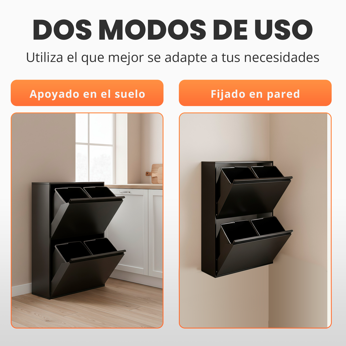 Cubo de basura y reciclaje de 4 compartimentos