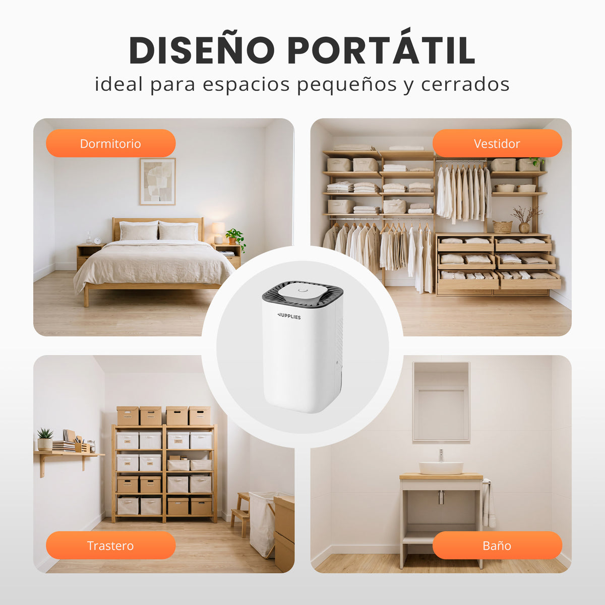 Deshumidificador silencioso 800 ml con luz LED verde - Jupplies