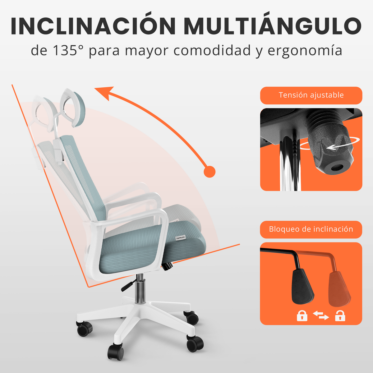 Silla escritorio ergonómica con reposacabezas