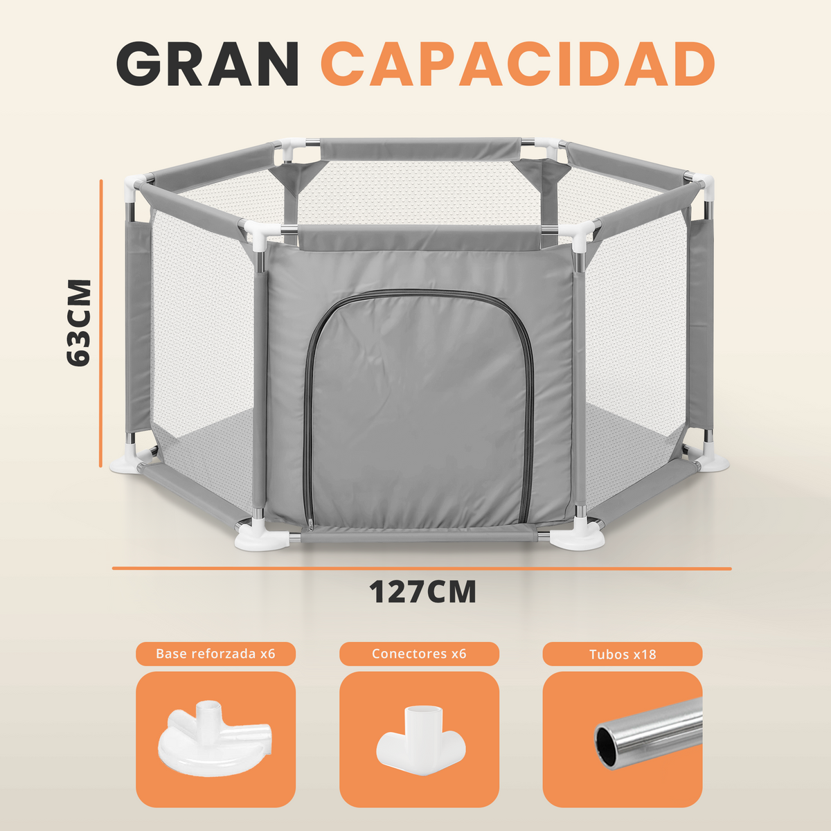 Parque bebé hexagonal compacto con malla transpirable | modelo para espacios reducidos