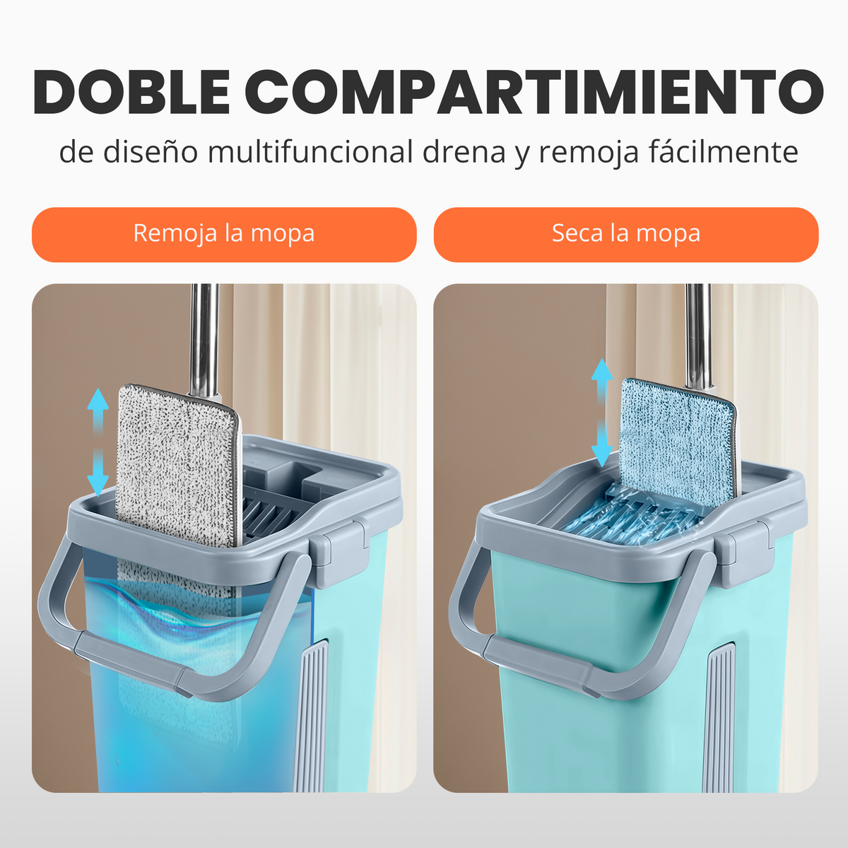 Set de mopa plana con cubo doble y repuestos de microfibra
