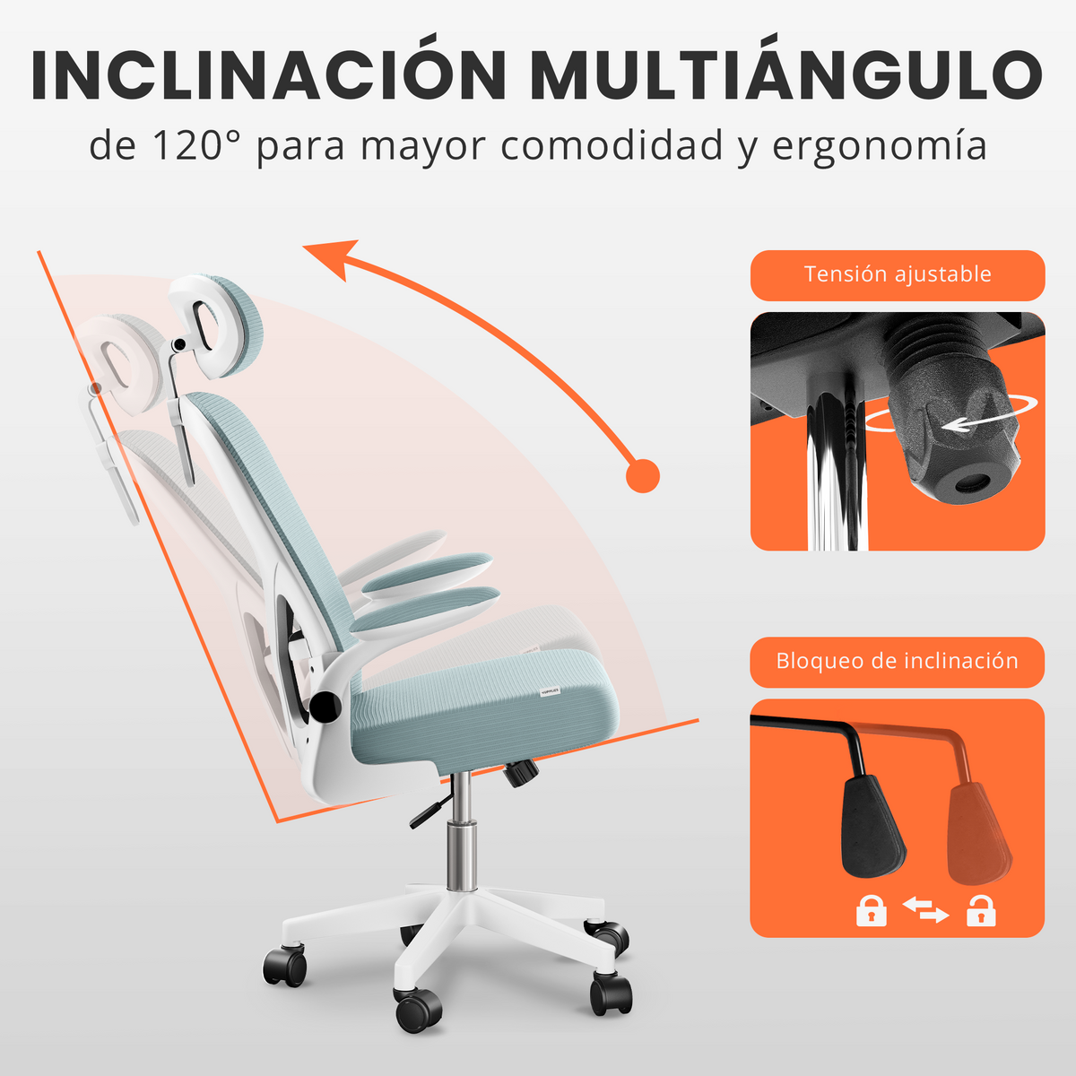 Silla escritorio ergonómica con reposacabezas y reposabrazos elevables