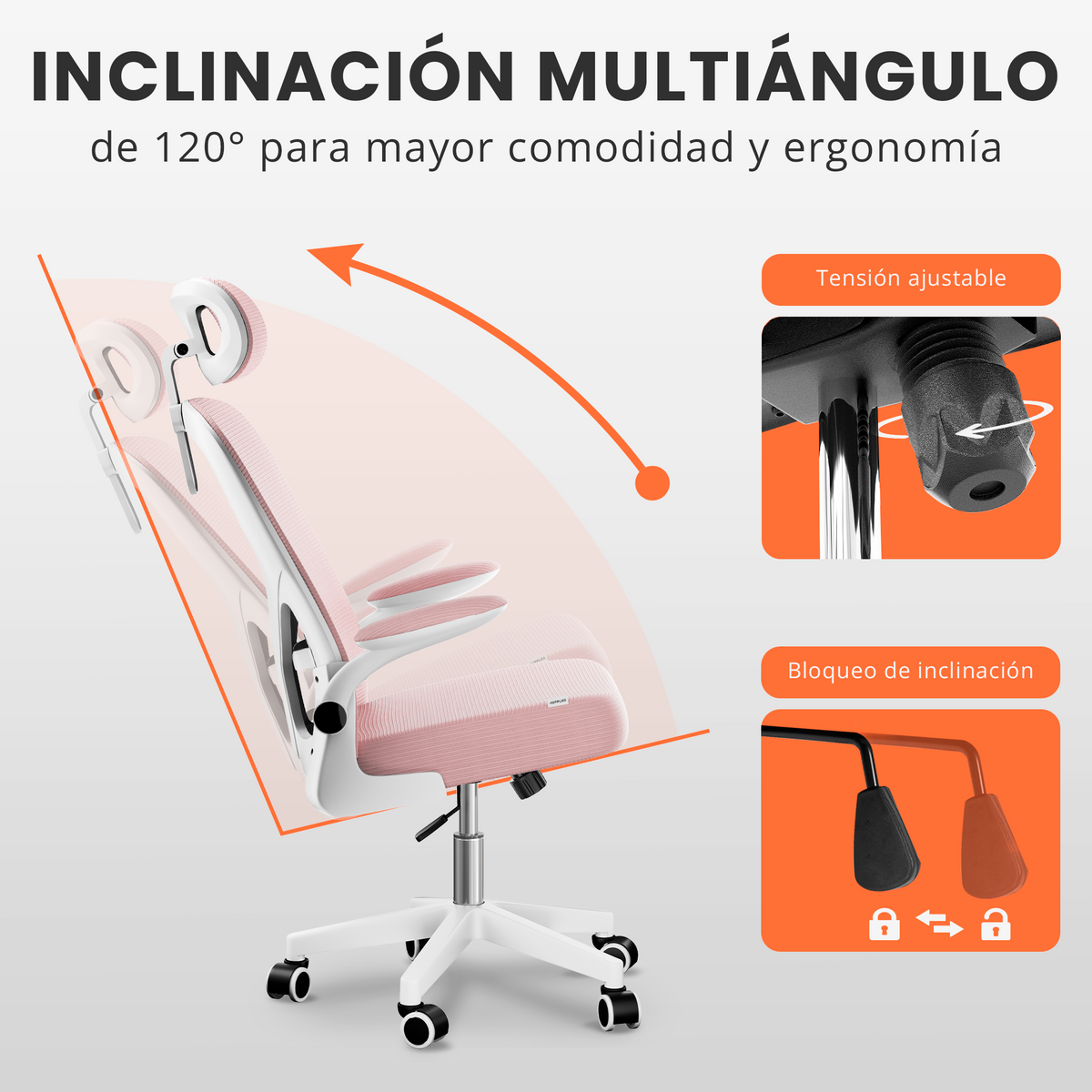 Silla escritorio ergonómica con reposacabezas y reposabrazos elevables