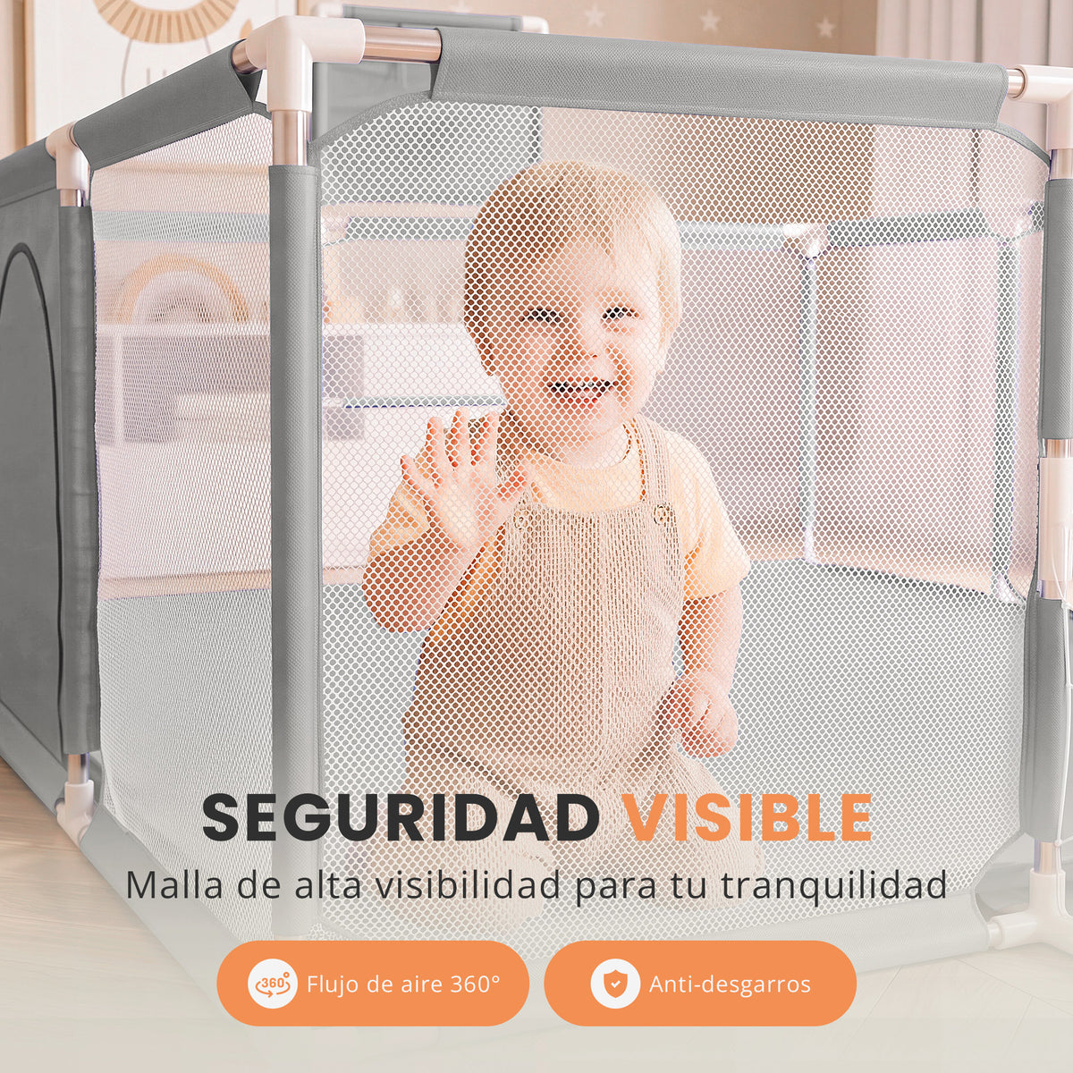 Parque infantil para bebé con canasta y portería 3 en 1 | zona de juego con pelotas y alfombra