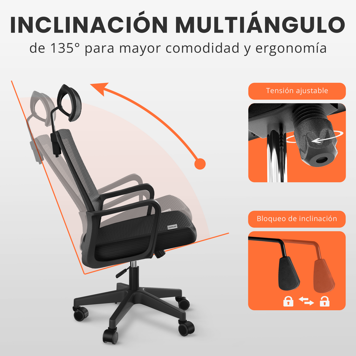 Silla escritorio ergonómica con reposacabezas