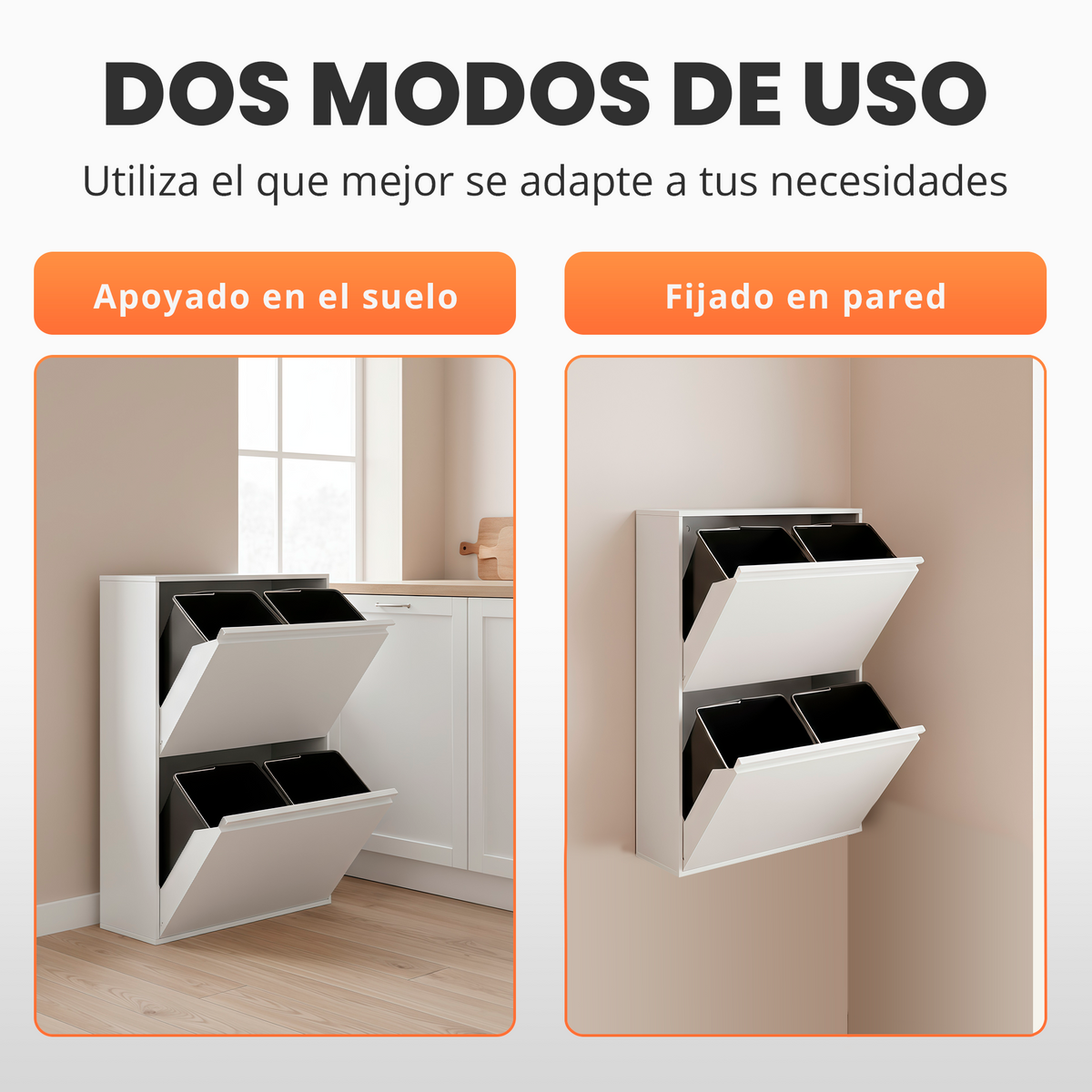 Cubo de basura y reciclaje de 4 compartimentos