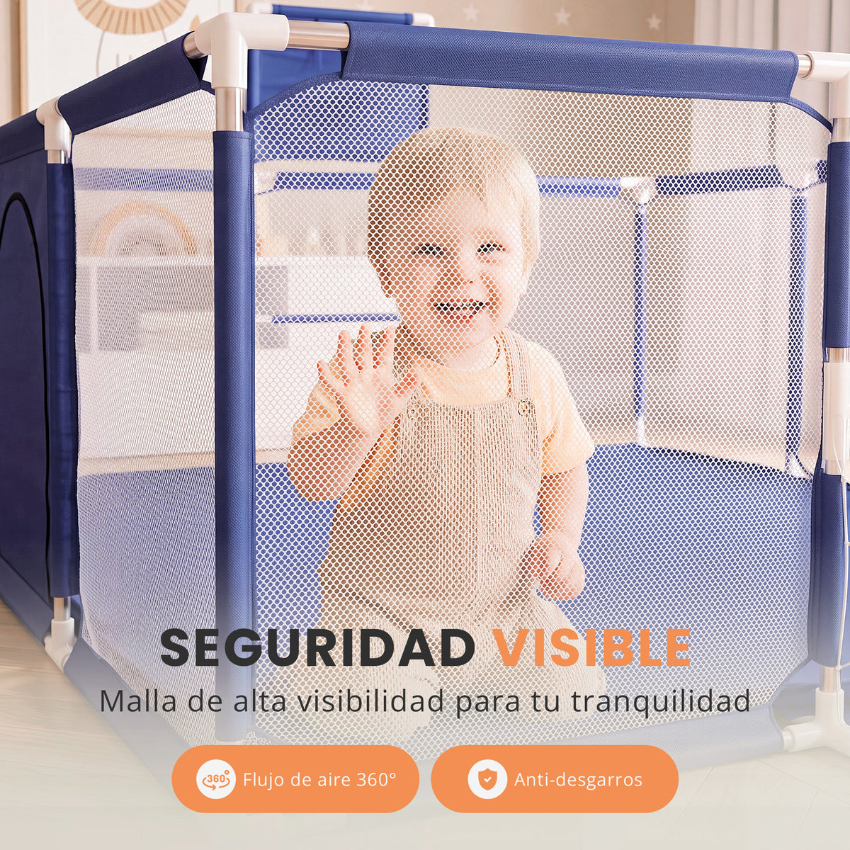 Parque infantil para bebé con canasta y portería 3 en 1 | zona de juego con pelotas y alfombra