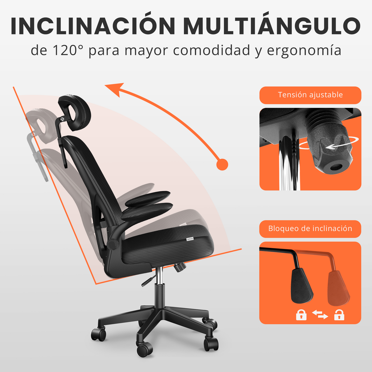 Silla escritorio ergonómica con reposacabezas y reposabrazos elevables
