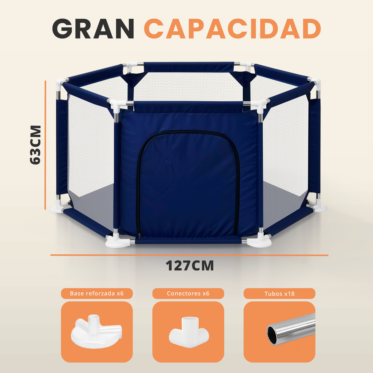 Parque bebé hexagonal compacto con malla transpirable | modelo para espacios reducidos